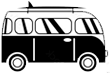 Side van icon with surfboard on roof rack