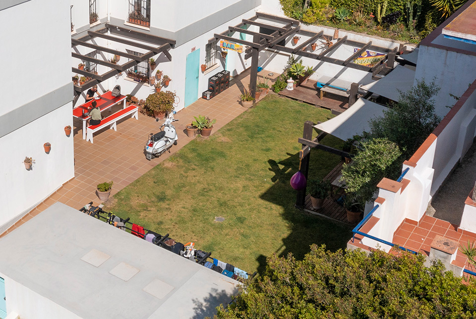 Aerial view garden Tarifa Kite Hostel